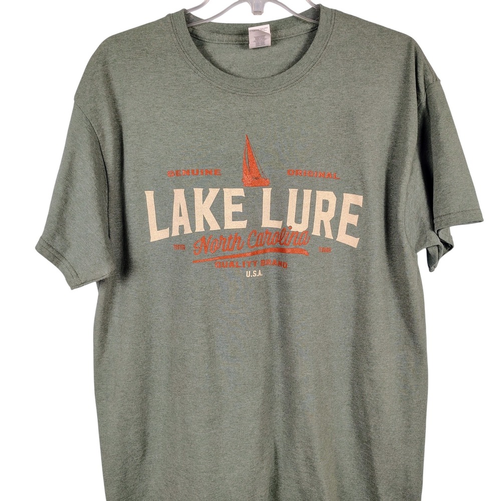 Mens L Lake Lure North Carolina Graphic T-Shirt Green Cotton Blend Gorpcore